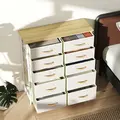 HOMCOM Chest of Ten Fabric Drawers - Beige - 8