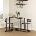 HOMCOM Dining Table and Chairs Set 2, Dining Room Sets, Rectangular Space Saving Table and 2 Chairs for Compact Kitchens, Steel Frame, Grey Wood-Effect - 2