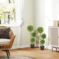 HOMCOM Decorative Artificial Trees Boxwood Ball Topiary Trees Set of 2 in Pot, Fake Plants for Home Indoor Outdoor Decor - 7