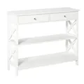 HOMCOM Console Table Side Desk w/ Shelves Drawers Open Top X Support Frame Living Room Hallway Home Office Furniture White - 1