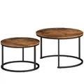 HOMCOM Coffee Table Set of 2, Round Nest of Tables with Metal Frame, Modern Side Tables for Living Room, Rustic Brown - 1