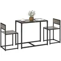 HOMCOM Dining Table and Chairs Set 2, Dining Room Sets, Rectangular Space Saving Table and 2 Chairs for Compact Kitchens, Steel Frame, Grey Wood-Effect - 1