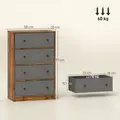 HOMCOM Chest of Drawers, Dresser with 4 Fabric Drawers - Grey and Rustic Brown - 3