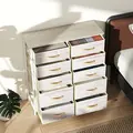 HOMCOM Chest of Ten Fabric Drawers - Natural Wood Finish - 8
