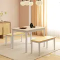 HOMCOM Dining Table and Bench Set, Farmhouse Kitchen Table and Bench with Wooden Frame for Living Room, Dining Room, Natural and White - 4