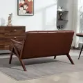 HOMCOM Compact 2 Seater Sofa, Vintage Tufted Loveseat Sofa with Solid Wood Legs, PU Leather Small Couch Settee for Living Room, Bedroom, Home Office, 133 x 81 x 78.5 cm, Brown - 8