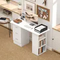 HOMCOM Computer Desk, Home Office Desk, Writing Table, PC Workstation with 3 Storage Shelves and 3 Drawers for Working, Study, 120 x 49 x 72 cm, White - 7