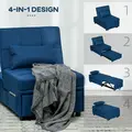 HOMCOM Convertible Chair Bed with Padding Seat, 4-in-1 Multi-Functional Sleeper Sofa Bed, Recliner with Adjustable Backrest, Side Pocket, Wheels and Pillow, for Living Room, Blue - 6