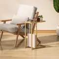 HOMCOM C-Shaped Side Table, Modern Slim End Table with Tempered Glass Tabletop, Steel Frame for Small Space, Living Room, Bedroom, Gold Tone - 9