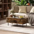 HOMCOM Coffee Table with Storage, Living Room Table with Slatted Tambour Sliding Doors and Foot Pads, Rectangular Coffee Table with Elevated Base for Living Room, Rustic Brown - 2