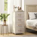 HOMCOM Chest of Four Fabric Drawers - Natural Wood Finish - 2