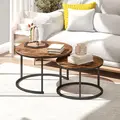 HOMCOM Coffee Table Set of 2, Round Nest of Tables with Metal Frame, Modern Side Tables for Living Room, Rustic Brown - 7