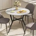 HOMCOM Dining Table, Round Kitchen Table with Black Legs, Anti-slip Foot Pads for Living Room, Dining Room 90 x 76 cm, Grey - 8
