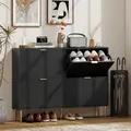HOMCOM Elegant Four-Drawer Shoe Cabinet - Black - 2