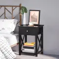 HOMCOM End Table, Sofa Side Table with Drawer X Bar Bottom Storage Shelf, Nightstand Bedside Table for Bedroom or Living Room Black - 7