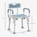HOMCOM EVA Padded Shower Chair for the Elderly and Disabled, Height Adjustable Shower Stool with Back and Arms, 4 Suction Foot Pads, Light Blue - 3