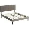 HOMCOM Double Bed Frame, with Velvet-Feel Headboard - Grey - 1
