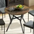 HOMCOM Dining Table, Round Kitchen Table with Black Legs, Anti-slip Foot Pads for Living Room, Dining Room 90 x 76 cm, Rustic Brown - 2