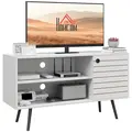 HOMCOM Duo Storage TV Unit, with Striped Door - White - 1