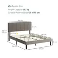 HOMCOM Double Bed Frame, with Velvet-Feel Headboard - Grey - 3