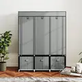 HOMCOM Fabric Wardrobe for Bedroom, Portable Wardrobe with 5 Shelves, 2 Hanging Rails and 3 Fabric Drawers, Foldable Closet, 125 x 43 x 162.5cm, Light Grey - 9