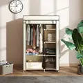 HOMCOM Fabric Wardrobe, Portable Wardrobe with 6 Shelves, 1 Hanging Rail, Foldable Closets, 103 x 43 x 162.5 cm, Cream White - 7