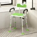 HOMCOM EVA Padded Shower Chair for the Elderly and Disabled, Height Adjustable Shower Stool with Back and Arms, 4 Suction Foot Pads, Green - 2