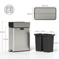 HOMCOM Dual Kitchen Bin with Soft-Close Butterfly Lid, 2 x 28L Stainless Steel Pedal Bin with Removable Inner Buckets, Fingerprint-Proof for Recycling and Waste, Silver Tone - 3