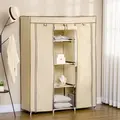 HOMCOM Fabric Wardrobe, with Rails and Shelves - Beige - 7