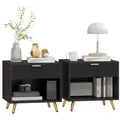 HOMCOM Elegant Bedside Table Set of 2, with Drawer and Shelf - Black/Gold Tone - 1
