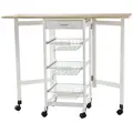 HOMCOM Drop-Leaf Kitchen Cart Trolley w/ 3 Baskets Drawer Surface Top 6 Universal Wheels Rolling Storage Unit Kitchen Home Dining Island White Oak Tone - 1