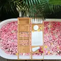 HOMCOM Extendable Bamboo Bathtub Shelf Rack Bath Caddy Tray Bathroom Storage, Set of 2 - 2