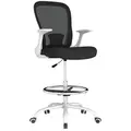 HOMCOM Draughtsman Chair, Mesh Drafting Chair, Ergonomic Office Chair with Flip-up Armrest, Adjustable Foot Ring, Black White - 1