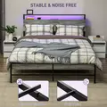 HOMCOM Double Steel Bed Frame, with LED Lights and Shelf - Grey - 7