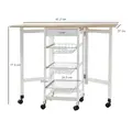 HOMCOM Drop-Leaf Kitchen Cart Trolley w/ 3 Baskets Drawer Surface Top 6 Universal Wheels Rolling Storage Unit Kitchen Home Dining Island White Oak Tone - 3