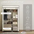 HOMCOM Fabric Wardrobe, Portable Wardrobe with 6 Shelves, 1 Hanging Rail, Foldable Closets, 103 x 43 x 162.5 cm, Cream White - 4