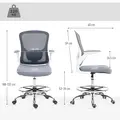 HOMCOM Draughtsman Chair, with Adjustable Lumbar - Charcoal Grey - 3