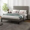 HOMCOM Double Bed Frame, with Velvet-Feel Headboard - Grey - 2