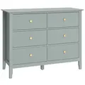 HOMCOM Fluted Dresser, 6 Drawer Chest of Drawers for Bedroom, Living Room, Hallway, Closet, Green - 1