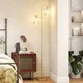 HOMCOM Floor Lamp with Adjustable Dual Head, Modern Standing Lamp with Floral Glass Shades and Foot Switch for Living Room Bedroom, E27 Socket, Bulb Not Included, Gold Tone - 7