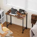 HOMCOM Folding Small Desk on Wheels - Rustic Brown - 2
