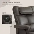 HOMCOM Faux Leather Massage Recliner Chair, with Storage Ottoman - Brown - 7