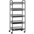HOMCOM Five-Steel Mesh Basket Storage Trolley, with Wheels - Black - 1