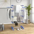 HOMCOM Four-Shelf Collapsing Clothes Horse, With Side Arms and Wheels - Blue - 2