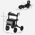 HOMCOM Folding Rollator Walker with Padded Seat, Backrest, Lightweight Walking Frame with Storage Bag, Dual Brakes, All-terrain Wheels, Adjustable Handle Height, 4 Wheeled Walker for Seniors, Black - 3