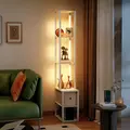 HOMCOM Floor Lamp with Shelves, LED Column Modern Standing Lamp with Fabric Drawer, Adjustable Brightness, Foot Switch for Living Room, Bedroom, Office, White - 7