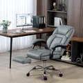 HOMCOM Faux Leather Reclining Office Chair, with Footrest - Grey - 2