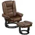 HOMCOM Faux Leather 135° Reclining Chair and Footstool - Brown - 1