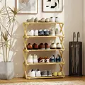 HOMCOM Five-Tier Folding Bamboo Shoe Rack - Natural Finish - 2