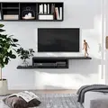 HOMCOM Floating TV Unit, Wall Mounted TV Stand with Open Shelf and 2 Cable Holes, Entertainment Unit for Living Room, Black - 6